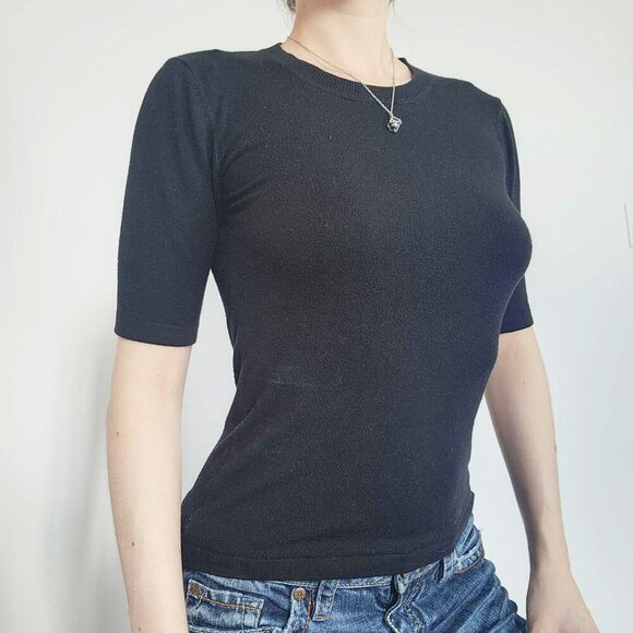 Zara Knit black soft & stetchy quarter-sleeve high neck top for the office - Picture 3 of 11